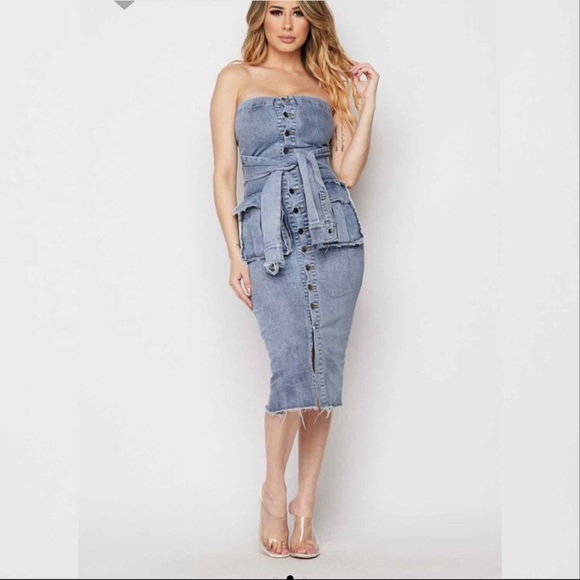 Unique Denim Dress w/ sleeve tie waist - Picture 3 of 4